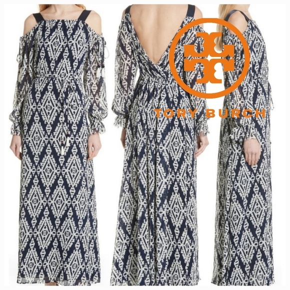 NWT Tory Burch Katherine Dress Small Cold Shoulder Maxi - Picture 2 of 9
